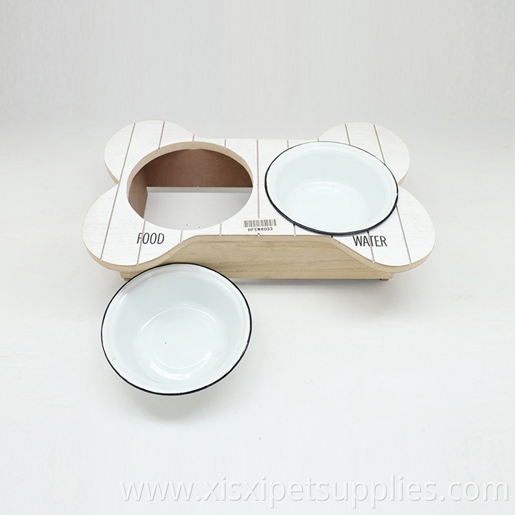 Pet Feeding Bowl with Wood Holder Metal Dog Bowl